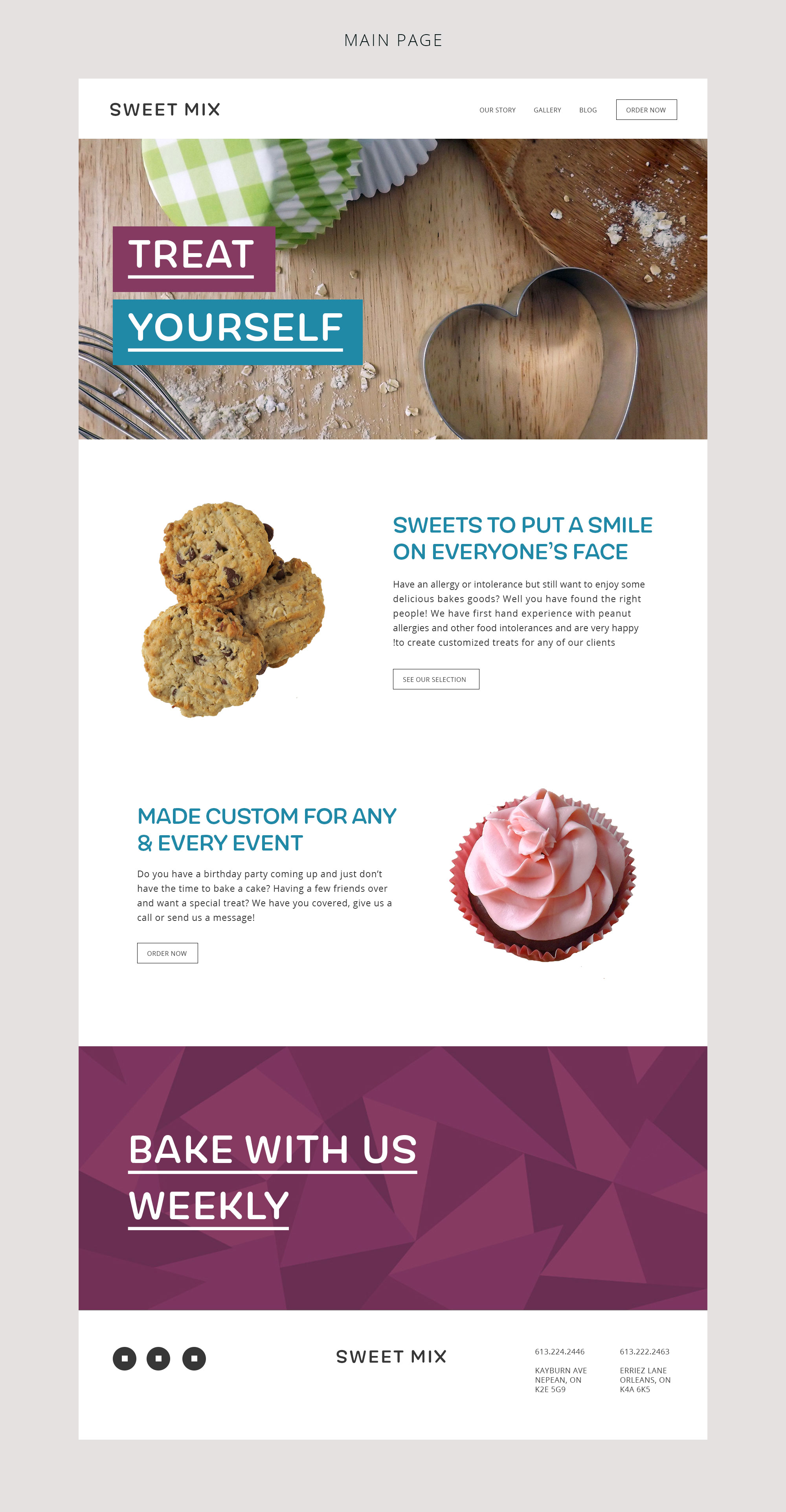 Bakery website main page mock up